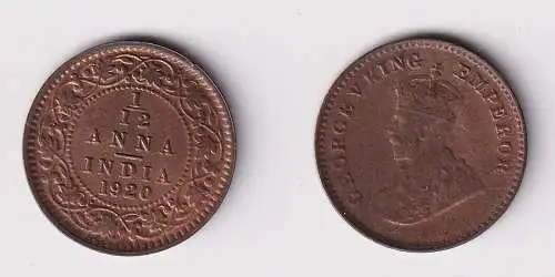 1/12 Anna Kupfer Münze Indien 1920 vz/Stgl. (155714)