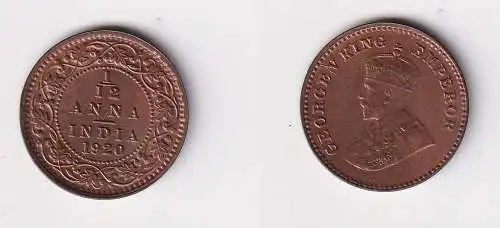 1/12 Anna Kupfer Münze Indien 1920 vz/Stgl. (151853)