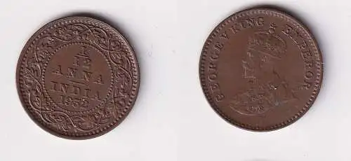 1/12 Anna Kupfer Münze Indien 1932 vz (152914)