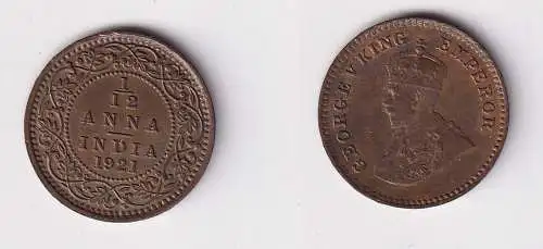 1/12 Anna Kupfer Münze Indien 1921 f.vz (151122)