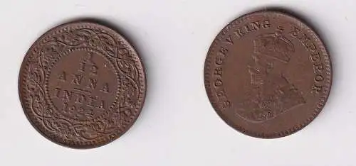 1/12 Anna Kupfer Münze Indien 1924 f.vz (159513)