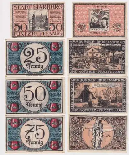 4 Banknoten Notgeld Marburger Briefmarken & Notgeldausstellung 1921 (168505)