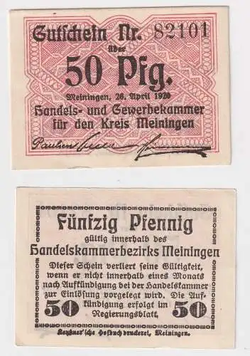 50 Pfennig Banknote Notgeld Gewerbekammer Meiningen 1920 (168401)