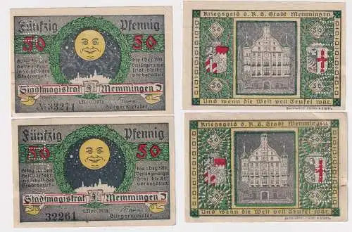 2 x  50 Pfennig Banknoten Notgeld Stadt Memmingen 1.11.1918 (168404)