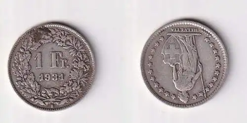 1 Franken Silber Münze Schweiz 1931 B ss (105123)