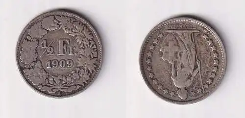 1/2 Franken Silber Münze Schweiz 1909 B ss (104590)