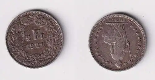 1/2 Franken Silber Münze Schweiz 1921 B ss (105763)