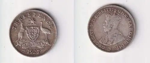 3 Pence Silber Münze Australien 1927 ss (105861)