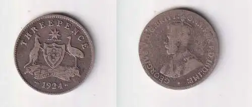 3 Pence Silber Münze Australien 1924 s/ss (103583)