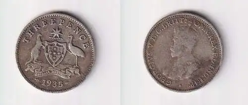 3 Pence Silber Münze Australien 1935 ss (104815)