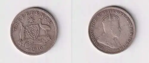 3 Pence Silber Münze Australien 1910 f.ss (103669)