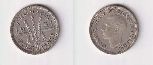 3 Pence Silber Münze Australien 1951 ss+ (107828)