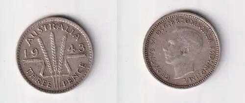 3 Pence Silber Münze Australien 1944 ss (109582)