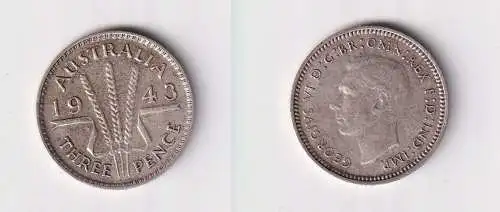 3 Pence Silber Münze Australien 1943 ss (107507)