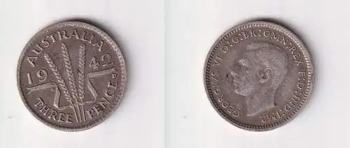 3 Pence Silber Münze Australien 1942 ss (104788)