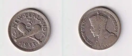 3 Pence Silber Münze Neuseeland 1933 ss (102558)