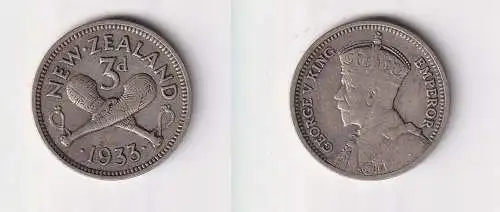 3 Pence Silber Münze Neuseeland 1933 ss (105272)