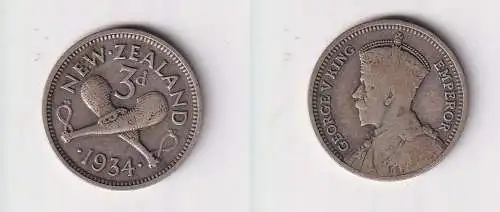 3 Pence Silber Münze Neuseeland 1934 ss (103718)