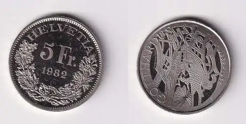 5 Franken Nickel Münze Schweiz Gotthardus 1982 Stgl. (100013)