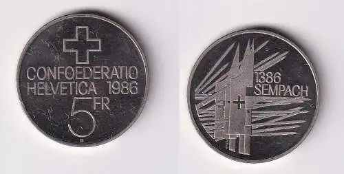 5 Franken Münze Schweiz 600 Jahre Sempach 1986 Stgl. (106174)