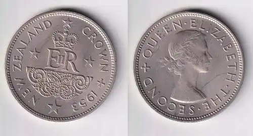 1 Crown Kupfer-Nickel Münze Neuseeland New Zealand Elisabeth II 1953 (105441)