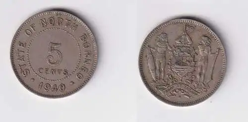 5 Cent Kupfer-Nickel Münze State of North Borneo 1940 ss+ (142023)