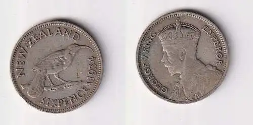 6 Pence Silber Münze Neuseeland 1934 ss (104476)