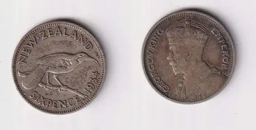 6 Pence Silber Münze Neuseeland 1934 ss (106263)