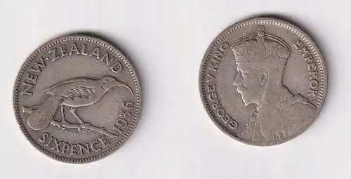 6 Pence Silber Münze Neuseeland 1936 ss (105316)