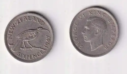 6 Pence Kupfer Nickel Münze Neuseeland 1947 ss+ (102074)