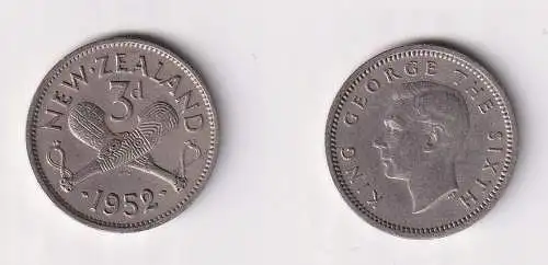 3 Pence Kupfer Nickel Münze Neuseeland 1952 ss+ (104970)