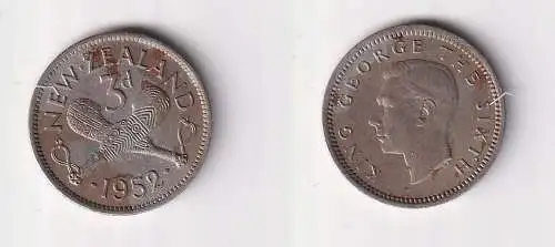 3 Pence Kupfer Nickel Münze Neuseeland 1952 ss+ (109363)