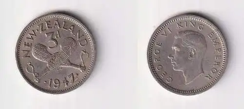 3 Pence Kupfer Nickel Münze Neuseeland 1947 ss+ (106086)