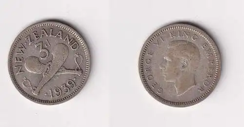 3 Pence Silber Münze Neuseeland 1939 ss (101929)