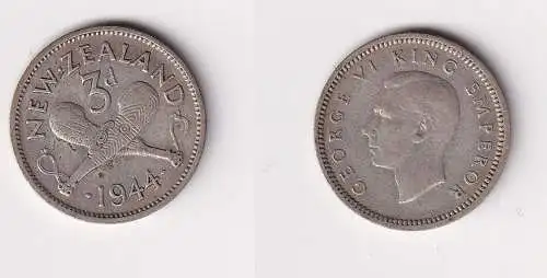 3 Pence Silber Münze Neuseeland 1944 ss (105757)