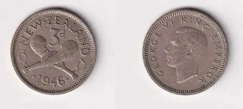 3 Pence Silber Münze Neuseeland 1946 ss (109107)