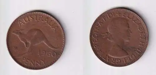 1 Penny Kupfer Münze Australien Känguru 1960 ss+ (102773)