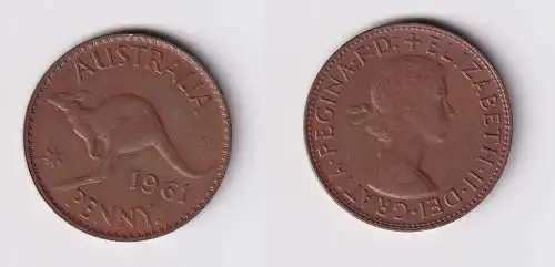 1 Penny Kupfer Münze Australien Känguru 1961 ss+ (106234)