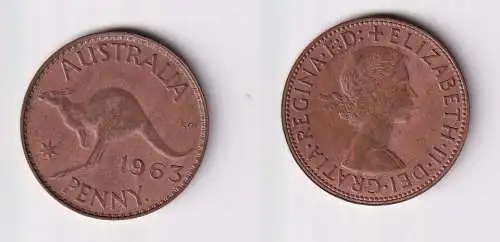 1 Penny Kupfer Münze Australien Känguru 1963 ss+ (108139)