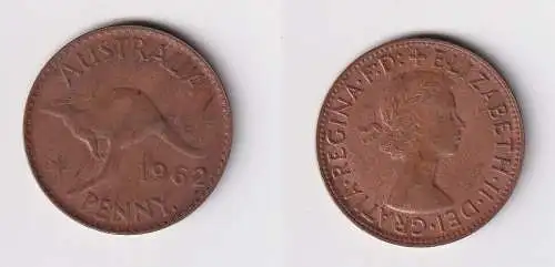 1 Penny Kupfer Münze Australien Känguru 1962 ss+ (102133)