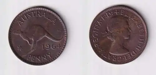 1 Penny Kupfer Münze Australien Känguru 1964 Stgl. (101926)