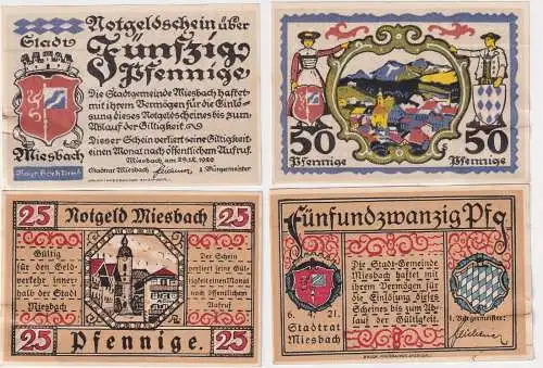 25 und 50 Pfennig Banknoten Notgeld Stadt Miesbach 1920 (168427)