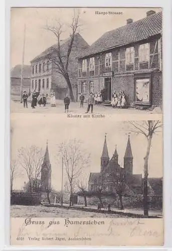 92786 Mehrbild Ak Gruß aus Hamersleben Hauptstrasse, Kloster mit Kirche 1907