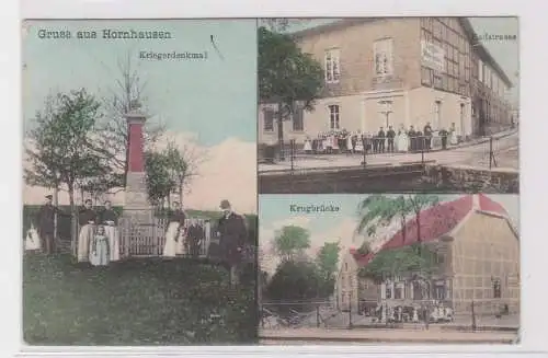 98065 Mehrbild Ak Gruß aus Hornhausen 109 - Kriegerdenkmal, Krugbrücke, Badstr.