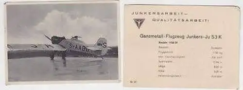 44041 Reklame Karte Junkers Flugzeugwerke Junkers 53 K