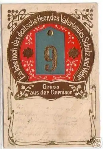 05278 Präge Ak Gruß aus der Garnision 9. 1903