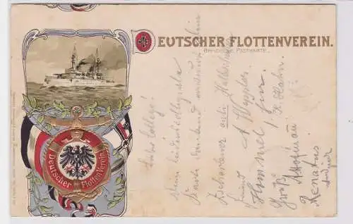 90893 AK Deutscher Flottenverein - Wappen mit Reichs- & Marine-Flagge 1901