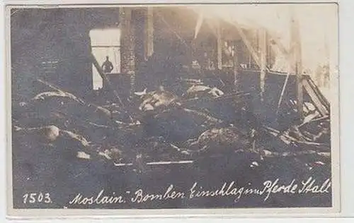 04555 Foto Ak Moslain Bomben Einschlag im Pferde Stall um 1915