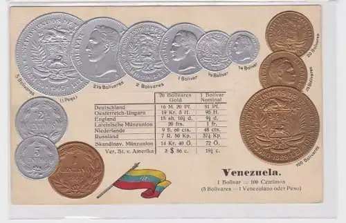 90814 Präge Ak mit Münzabbildungen Venezuela um 1910