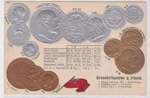 81981 Präge Ak mit Münzabbildungen Großbritannien & Irland um 1910